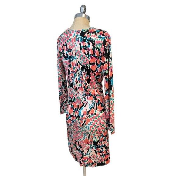 Lilly Pulitzer Pink abstract Silk blend pleated faux wrap Dress Medium - Picture 3 of 6
